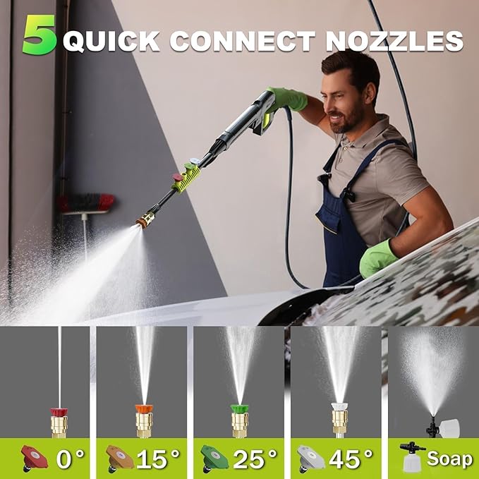 Pressure Washer, 5000PSI Max 3.6GPM with Foam Cannon 35FT Power Cord 4 Nozzles for Cars, Green