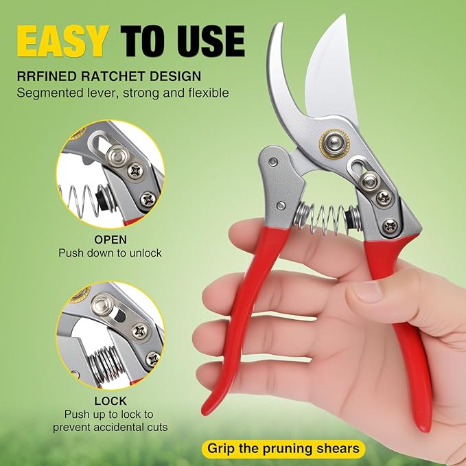 Yesker Pruning Shears Garden Shears 8.6" Professional Bypass Garden Scissors Yard Clippers with Sharp SK5 Steel Blade Heavy Duty Hand Pruners for Branch Flower Plant Trimming Cutting Gardening Tools