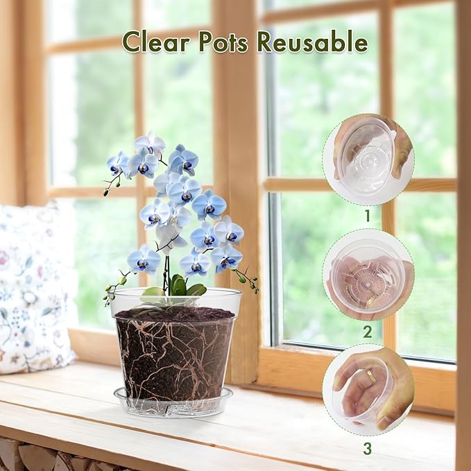 3 Inch Clear Nursery Pots, 60 Pack Highly Transparent Plastic Seedling Starter Planters with Drainage Holes and Trays for Flowers, Small Plant Pots for Indoor Plants