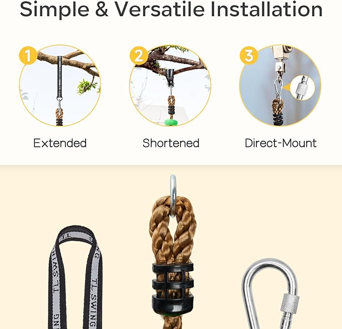 DECORLIFE Adjustable Rope Swing for Kids, Climbing Rope Disc Swing with Platforms, Carabiner and Tree Strap, Tree Swing for Outdoor, Swing Set Playground Accessories, Red