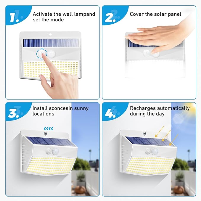 Solar Lights Outdoor Motion Sensor [138 LED/10 Packs] Solar Security Lights with 3 Lighting Modes Solar Wall Lights Waterproof Solar Powered Lights for Garden Fence Yard Deck, White