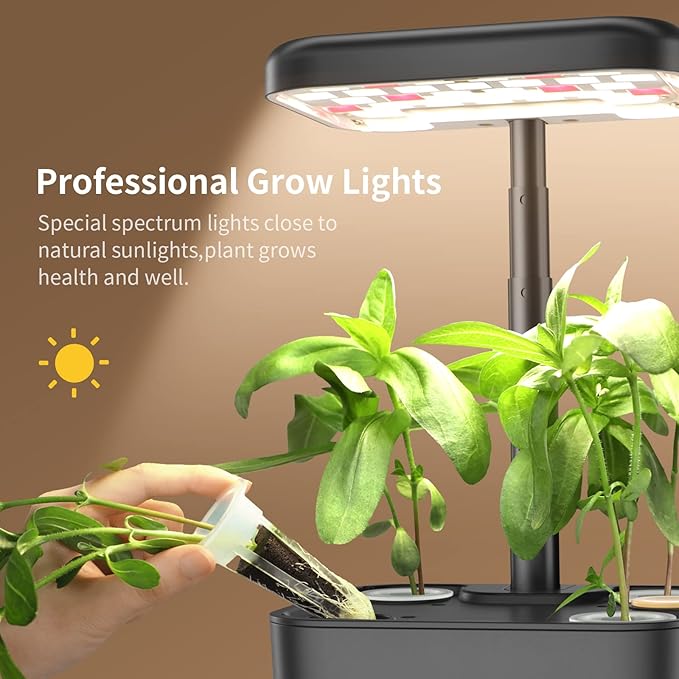 Ahopegarden Hydroponics Growing System kit Indoor Herb Garden with Grow Light, 4 Pods Plant Germination Kit Herb Vegetable Flower Growth Countertop Grower Harvest Fresh Veggie Lettuce（No Seeds）