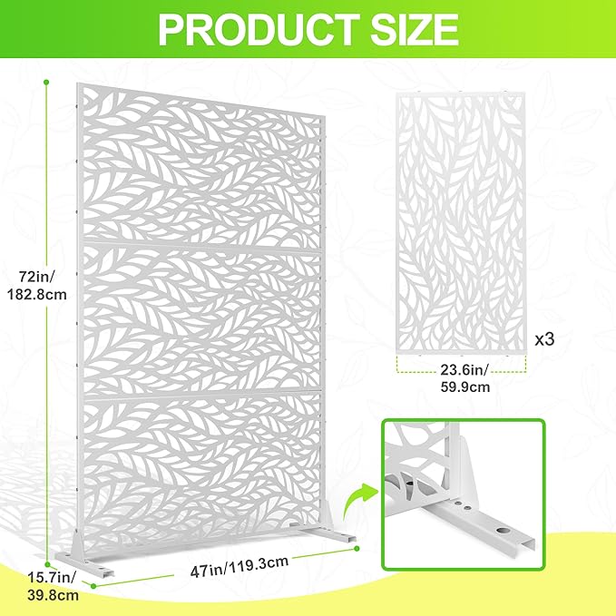 Outdoor Privacy Screen,72" H×47" W Metal Privacy Screen, Freestanding Privacy Fence Panels for Patio