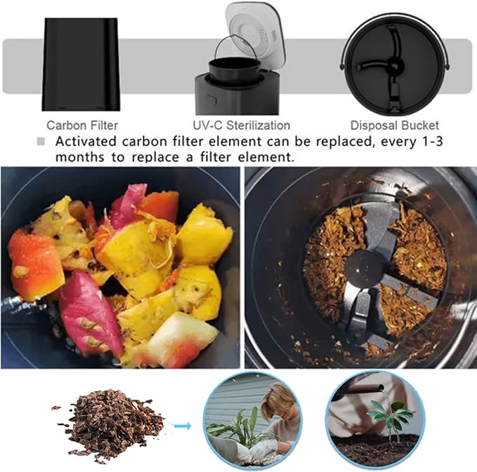 Electric Food Composter 2.5L / 0.66 Gal Indoor/Outdoor Odorless Quiet Smart Compost Bin Kitchen Countertop Composting Machine Quick/Standard/Ferment Working Modes(Black)