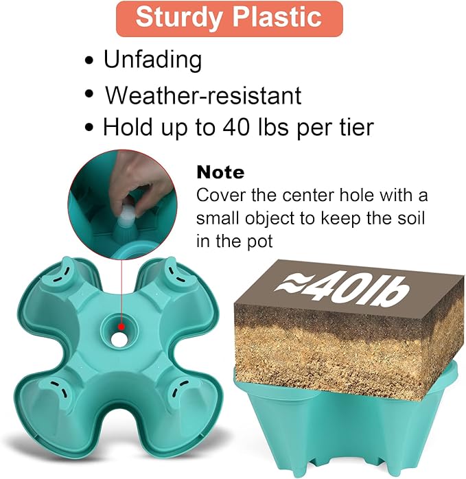 Vertical Planter 3 Tier Stackable Planters Garden Planters Strawberry Herb Flower and Vegetable Planter Indoor Outdoor Gardening Pots with Removable Wheels and Tools