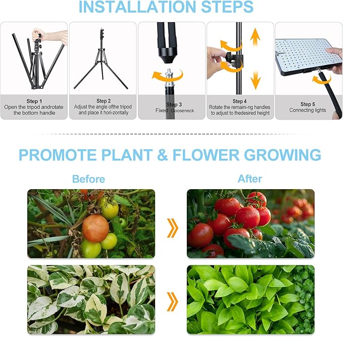 50W Table Top Grow Lights for Indoor Plants, Seed Starting, Bonsai with Timer Auto On/Off, 5000 Lumen Enough Bright Like A Small Sun for Your Jungle, Daisy Chain Function, 16"-24" Height Adjustable