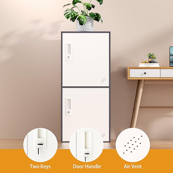 2 Door Vertical Stackable Storage Cabinet with Lock,Anti-Failing Device, Metal Lcoker,Organizer for Office, Home, Gym, School,Employee,Kids. (2D-Grey)