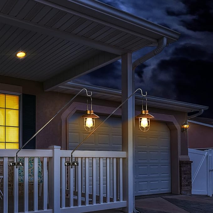 2 Packs Extended Fence Deck Hook Rail Hook Heavy Duty Bird Feeder Hook, 360 Degree Rotary and Length Adjustable Plant Bracket for Bird Feeders Planters Suet Baskets Lanterns Wind Chimes and More