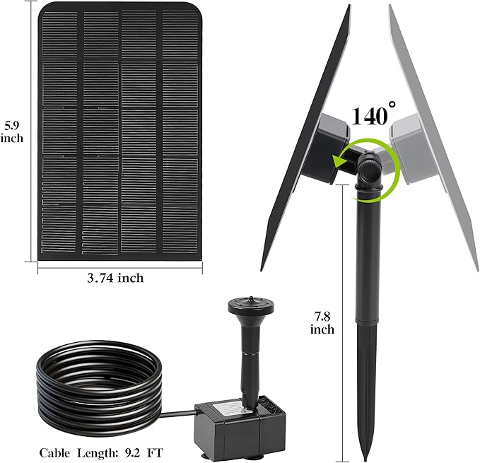 Solar Water Fountain for Bird Bath Solar Water Pump with Seperated Solar Panel 2.5w 5v Solar Powered Water Fountain for Small Pond Garden Water Feature Decoration
