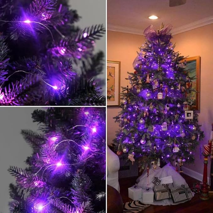 YEGUO 4 Pack Purple Solar Fairy Lights Outdoor Waterproof, Each 33ft 100 LED String Lights 8 Modes Silver Wire