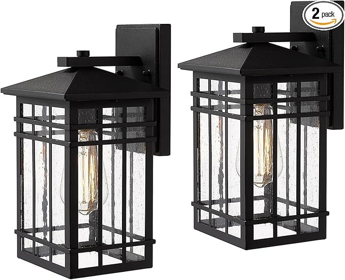 Outdoor Wall Lantern, Exterior Light Fixture, Waterproof Outdoor Wall Lighting Fixture Outside with Seeded Glass for Porch, Garage, Patio, Hallway, Entryway, 2 Pack