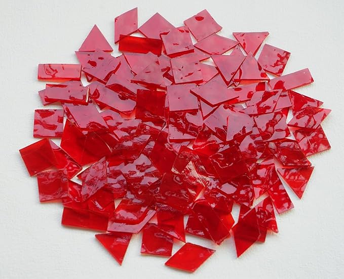 Transparent Textured Stained Glass Pieces, 200G Vibrant 4 Shapes Mosaic Tiles for DIY Crafts Bulk, Mosaic Making Kit, Lipstick Red