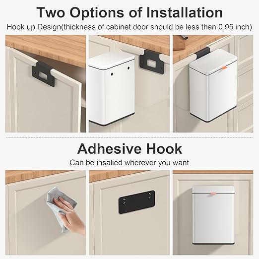 Mbillion Kitchen Compost Bin Hanging Trash Can with Lid 2.1 Gallon Stainless Steel Garbage Can for Kitchen Cabinet Door Mounted Trash Can Under Sink Door RV Bathroom,White