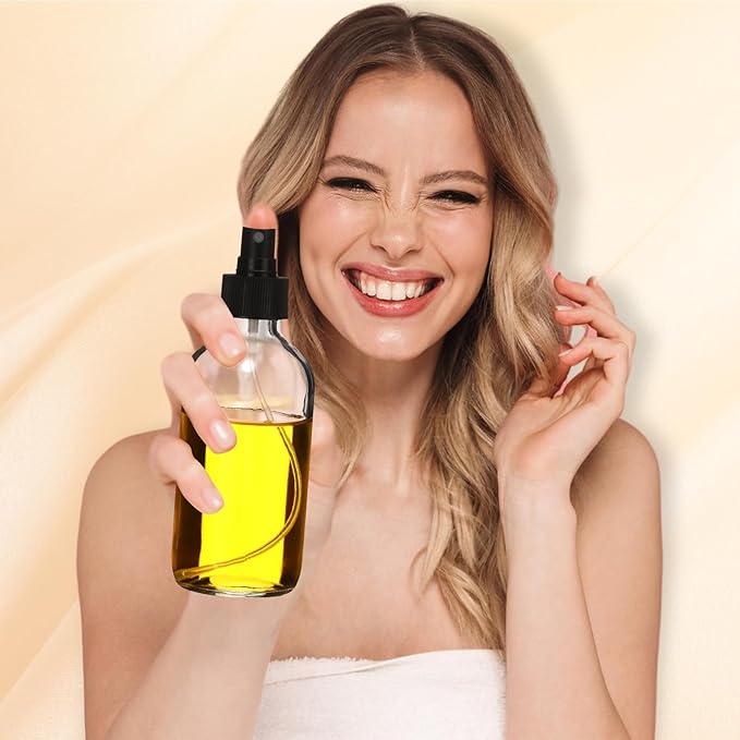 Norme 12 Pcs 8 oz Glass Spray Bottles with Funnels and Labels Refillable Cosmetic Empty Spray Bottles with Sprayer Containers for Essential Oil Cleaning Solutions(Clear,Stylish)