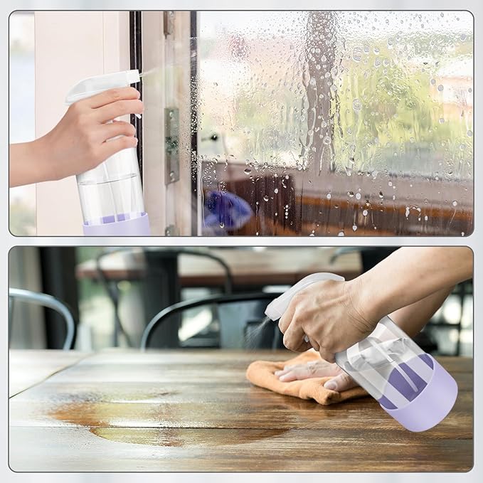 Glass Spray Bottles with Silicone Sleeve Protection, Empty 16 oz Refillable Containers, Reusable Spray Bottles with Adjustable Nozzle for Hair, Cleaning Solutions, 3 Pack Purple