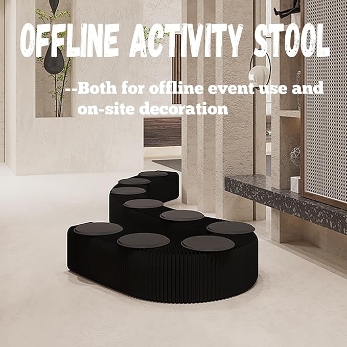 Foldable Kraft Paper Stool, Honeycomb Accordion Folding Bench, Collapsible Paper Stool for Small Spaces, Portable Footrest and Side Table for Living Room and Office,Black-44×31×300cm