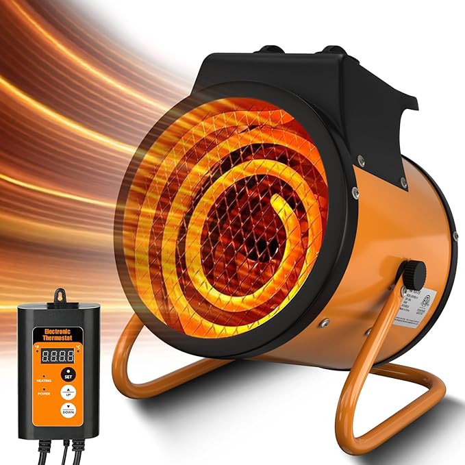 Gardtech Greenhouse Heater with Digital Thermostat, 1500W Portable Outdoor Heater with Overheat Protection, Grow Tent Heaters [Stronger air volume] Fast Heating for Patio, Garage, Flower House(Orange)