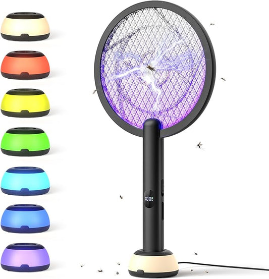 YISSVIC Electric Fly Swatter Bug Zapper Racket 4000V LED Screen Dual Modes Fly Zapper Rechargeable for Indoor Home Office Backyard Patio Camping