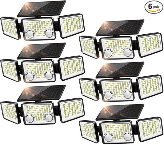 UME Solar Outdoor Lights 3000 Lumen 7000K, 152 LED Super Bright Motion Sensor Outdoor Lights with 2 Sensors, IP65 Waterproof 270 Wide Angle Solar Flood Lights with 3 Modes for Garden - 6 Pack