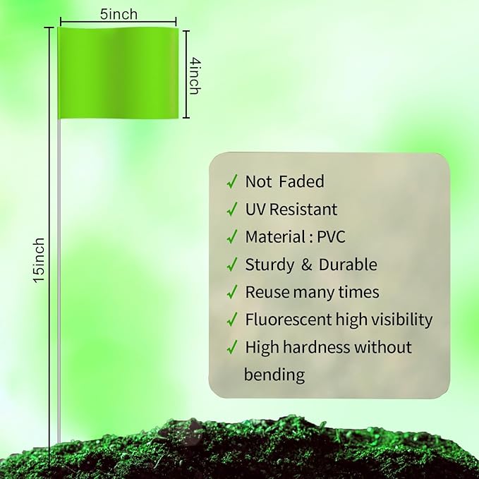 Zozen Marking Flags, Green Color | 1000 Pcs | 15x4x5 Inch, Yard Flags for Lawn & Irrigation & Landscape & Sprinkler & Survey & Dog Training.