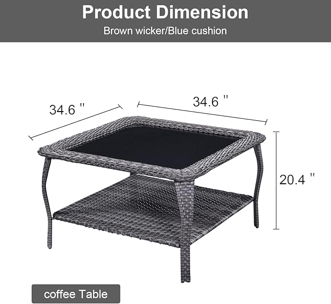 HUMMUH 8 Piece Patio Furniture PE Wikcer Outdoor Furniture Set with Sectional Sofa Swivel Patio Chairs Ottomans and Glass Coffee Table for Yard,Garden,Lawn