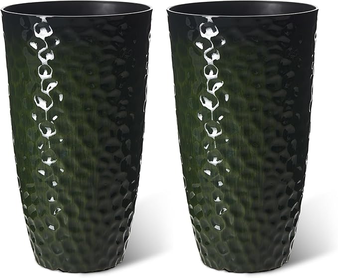 Glitzhome 23.75" H Oversized Tall Planter, Large Planters for Outdoor Plants, Set of 2 Honeycomb Textured Gradient Green Tall Planters with Drainage Holes, Modern Flower Pots for Porch Indoor Garden