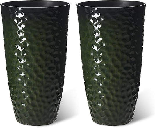 Glitzhome 23.75" H Oversized Tall Planter, Large Planters for Outdoor Plants, Set of 2 Honeycomb Textured Gradient Green Tall Planters with Drainage Holes, Modern Flower Pots for Porch Indoor Garden