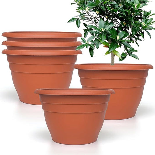Plant Pots Set of 5, 10" Outside Diameter Flower Pots, 8.5" Inner Diameter Plant Planters with Drainage Hole, Durable Garden Pots Perfect for Indoor & Outdoor Plant Planting, Decor(Pottery Red)