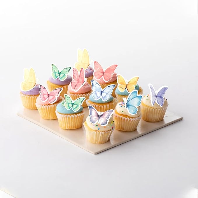 60 PCS Edible Butterfly Cupcake Toppers Edible Fondant for Cake Wafer Paper Butterflies Cupcake Picks Butterfly Cake Decorations Butterflies Theme Birthday Anniversary Wedding Party Supplies Colorful