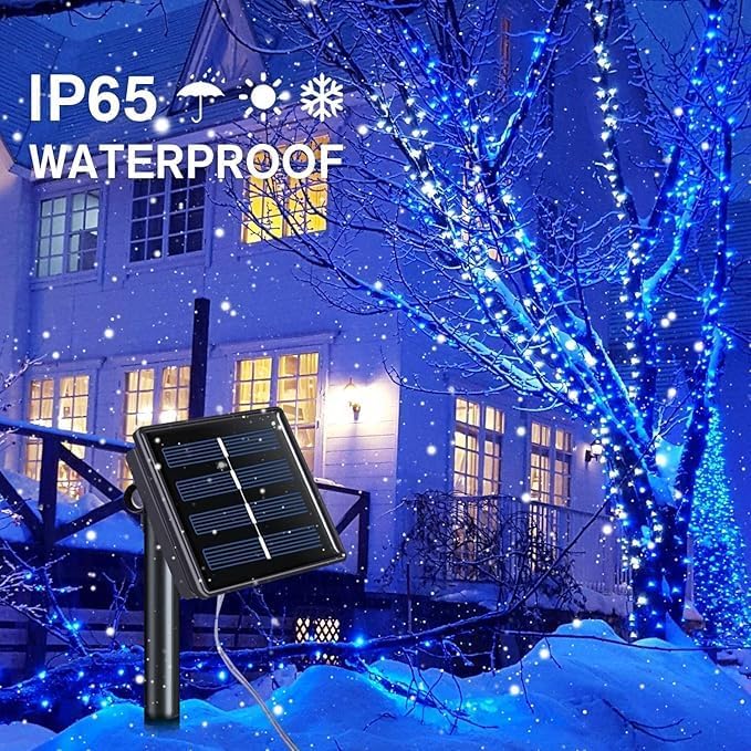 YEGUO 4 Pack Blue Solar Fairy Lights Outdoor Waterproof, Each 100 LED 33ft String Lights, 8 Modes Twinkle Lights