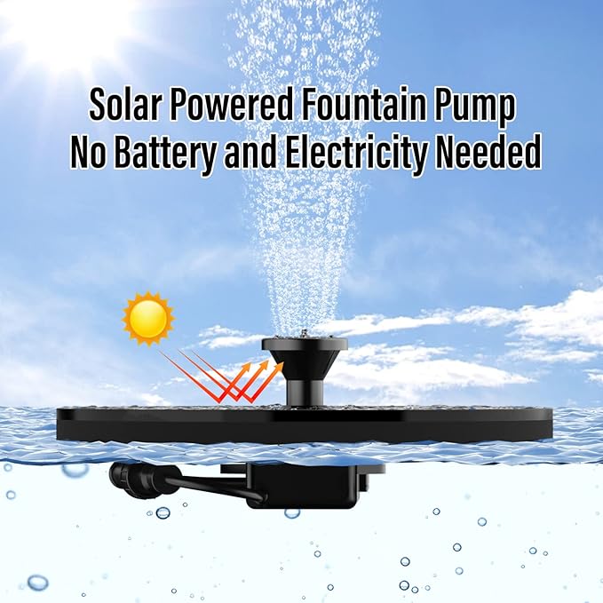Solar Fountain Pump for Bird Bath, 1.4W Water Fountain with 6 Nozzles Solar Powered Fountain Pump for Bird Bath, Garden, Pond, Pool, Outdoor
