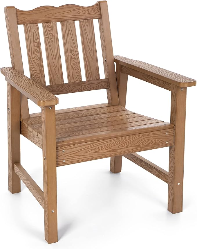 Stoog Patio Chair, All-Weather Outdoor Chairs with 400 lbs Weight Capacity, Looks Like Real Wood, for Patio, Deck, Pool and Backyard, Teak