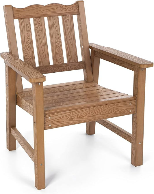 Stoog Patio Chair, All-Weather Outdoor Chairs with 400 lbs Weight Capacity, Looks Like Real Wood, for Patio, Deck, Pool and Backyard, Teak