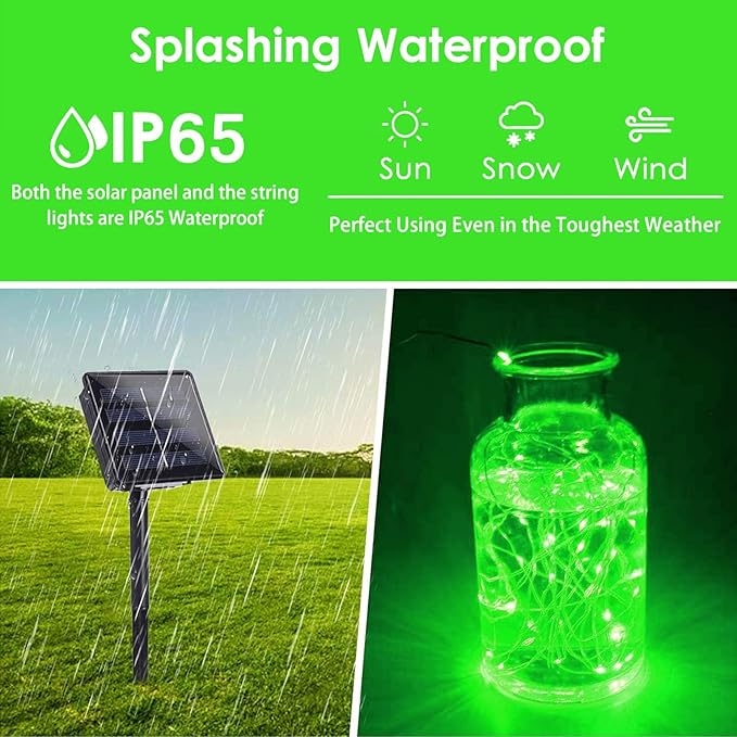 Solar String Lights Outdoor, 2-Pack 80FT 200 LED Solar Christmas Twinkle Lights Outside Waterproof Copper Wire 8 Modes Solar Fairy Lights for Garden Tree Christmas Party Birthday Decoration (Green)