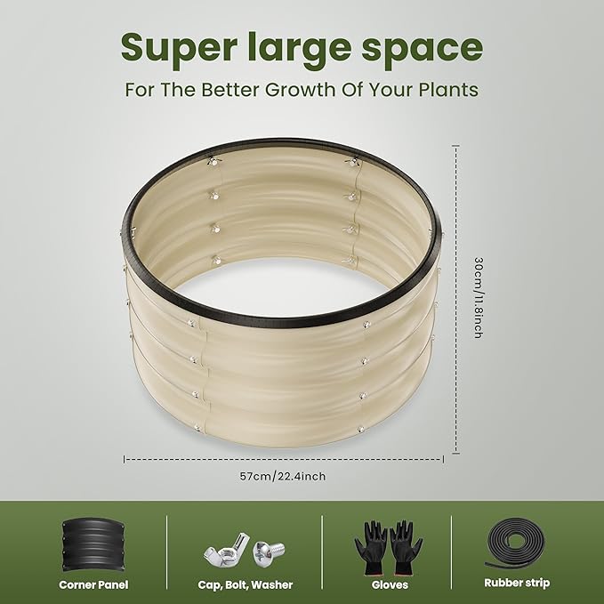 ZXZYHFTY Round Galvanized Raised Garden Bed kit,White Outdoor Garden Raised Planter Box, Round Large Metal Raised Garden Beds for Vegetable 2 * 2 * 1ft 2 Pcs