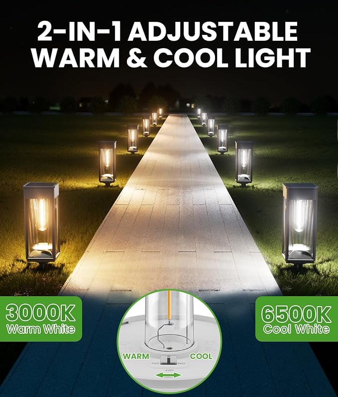 Solar Pathway Lights 2-in-1 Warm&Cool, 8 Pack Bright Solar Lights Outdoor Waterproof IP65, Auto On/Off, Long Lasting Outdoor Light for Yard Patio Garden Decor Landscape Lighting