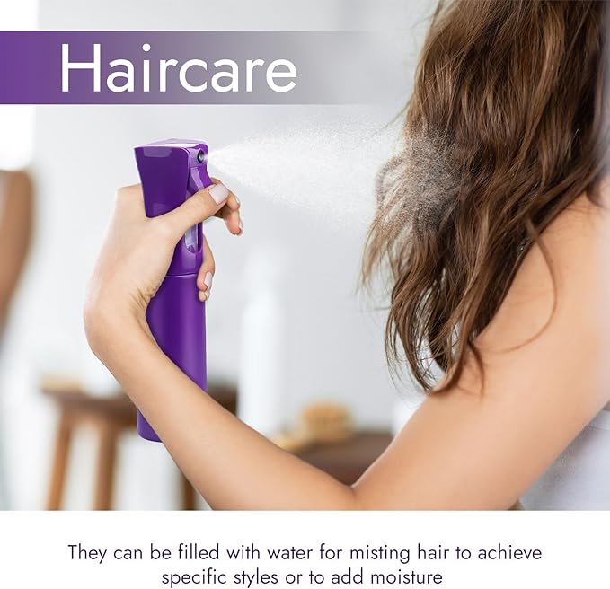 VIGOR PATH Continuous Spray Bottle with Ultra Fine Mist - Versatile Water Sprayer for Hair, Home Cleaning, Salons, Plants, Aromatherapy, and More - Empty Hair Spray Bottle - 300ml/10.1oz (Dark Purple)