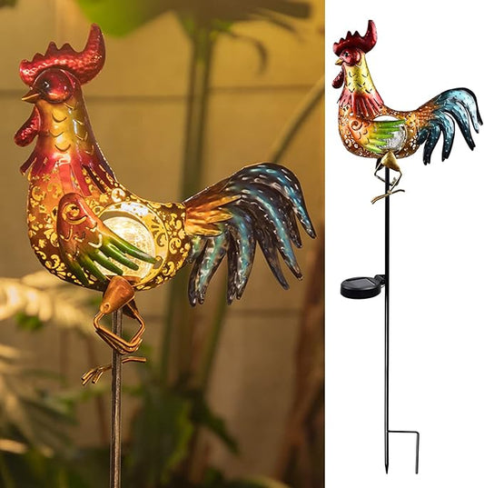 Tryme Rooster Solar Lights Outdoor Decorative Garden Statue Gifts for Chicken Lovers Women Mother Metal Yard Art for Lawn