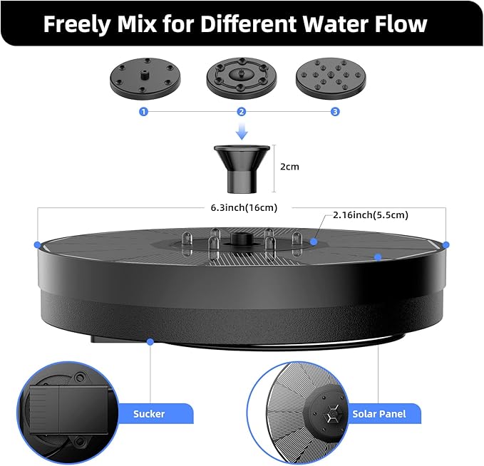 Solar Fountain, Powered Water 4W Pump for Bird Bath with LED Lights, 7 Nozzle and Fixer Hummingbird Garden, Pond, Pool, Fish Tank, , Black