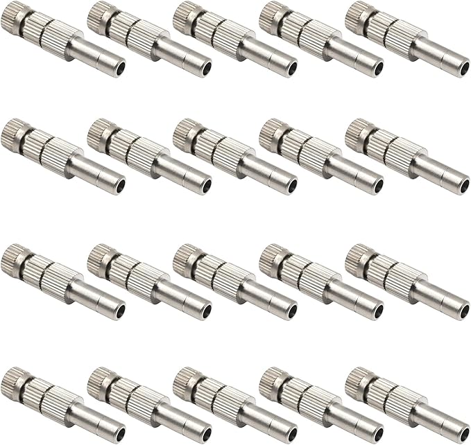 20pcs 6mm Brass Mister Nozzles with Filter, 0.016"/0.4mm Orifice Misting Nozzles for Outdoor Cooling System, Landscaping, Air Humidification, Greenhouse Irrigation