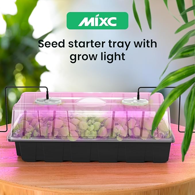 MIXC Seed Starter Tray with Lights, 2 Packs Mini Propagator Plant Grow Kit Greenhouse with Humidity Vented Domes and Base for Seeds Starting, Black