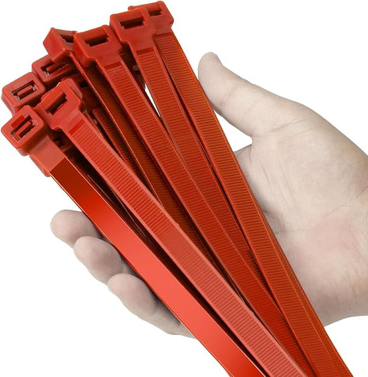 12 inch Red Zip Ties Heavy Duty 100 PCS, 250 LBS Ultra Exclusive Strong Plastic Wire Ties, Large Cable Ties Extra Long Tie Wraps, Indoor and Outdoor UV Resistant