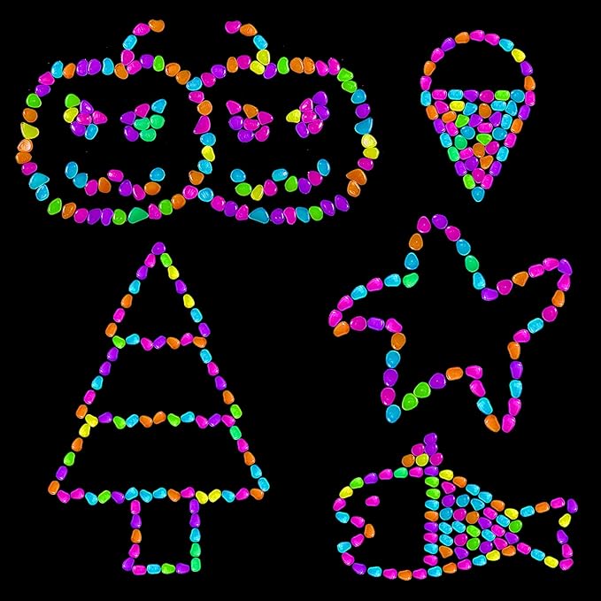 150 PCS Luminous Stones – Mixed Color Glow Rocks Decorations DIY Decorative Pebbles for Aquarium Fish Tank Sidewalk Garden Path Patio Terrace Lawn Yard Ornaments Colorful Cobbles Decor FD05MX150