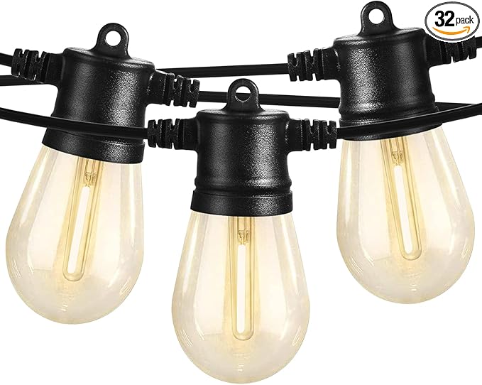 SUNTHIN Outdoor String Lights, 96FT Patio Lights with 32 LED Shatterproof Bulbs, Hanging for Outside, Garden, Backyard, Deck, Porch, Fence, Bistro, Pool, Party