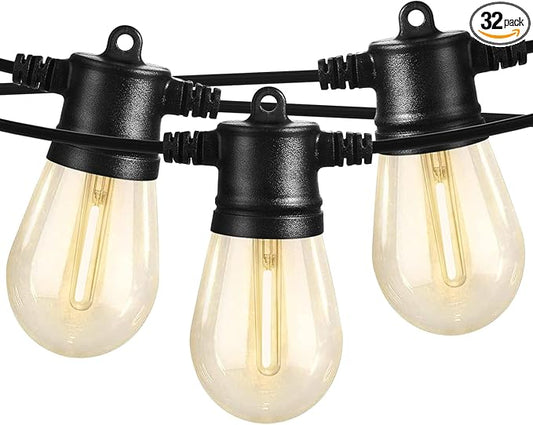 SUNTHIN Outdoor String Lights, 96FT Patio Lights with 32 LED Shatterproof Bulbs, Hanging for Outside, Garden, Backyard, Deck, Porch, Fence, Bistro, Pool, Party