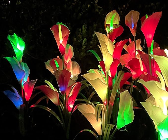 Veesee Solar Garden Lights - Outdoor Stake Lights with Calla Lily Design, Decorative for Lawn, Yard, Patio & Landscape (White, 2Pack)