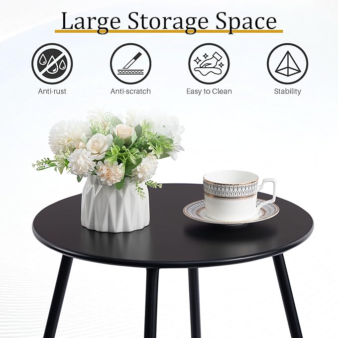 HollyHOME Round Metal Side Table, Rust-Resistant Patio Small Plant Stand, Outdoor 17.32'' Portable End Table for Balconies, Gardens, Living Rooms and Bedrooms, Black