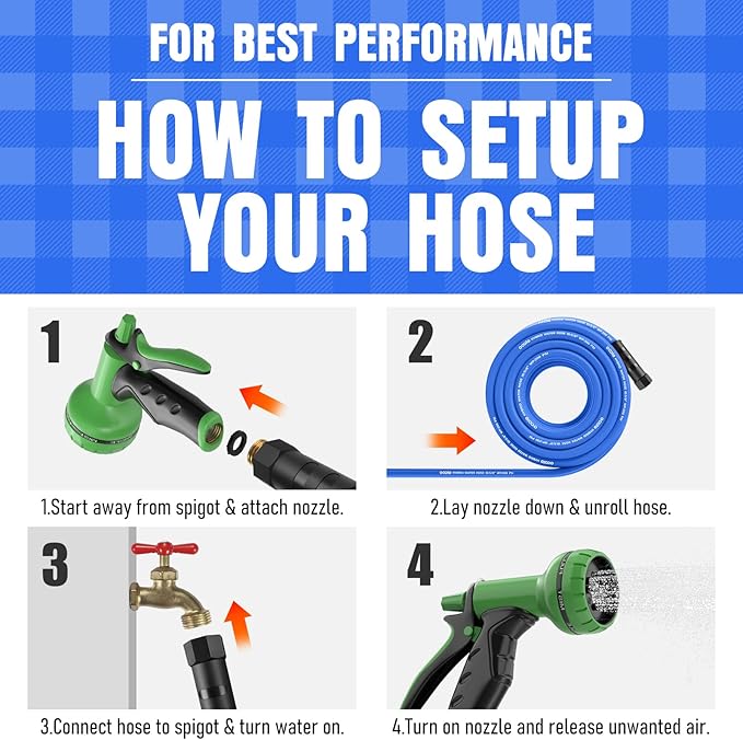 Heavy Duty Garden Hose 50 ft, Non-Expanding Flexible Water Hose, Kink Resistant Lightweight Hybrid Hose, Leakproof Hose Male to Female Fittings