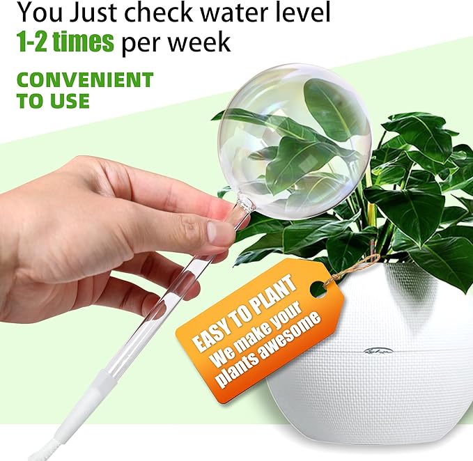 6.5oz Self Watering Globes (4 Pack),Medium Glass Plant Water Bulbs for Indoor Plants, Automatic Drip Irrigation,Light Iridescent Watering Stakes for Vacation & Daily Use (Slow-Release Hydration)