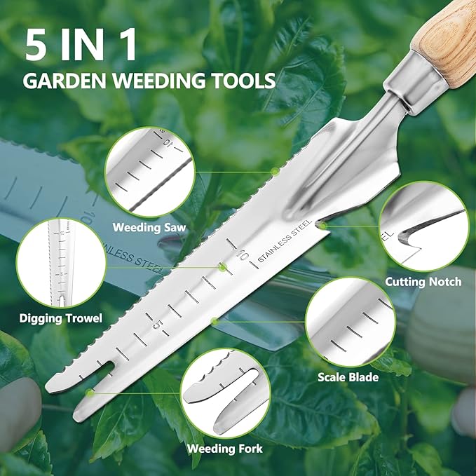 Berry&Bird Gardening Hand Tool Set - 3PCS Stainless Steel Garden Tool Kit Multifunctional Tool with Wooden Handle Trowel, Fork & Weeder for Weeding Planting Transplant, Ideal Garden Gift for Women&Men